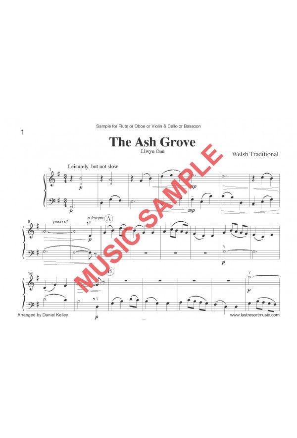 Music for Two - The Ash Grove - Flute or Oboe or Violin & Cello or Bassoon